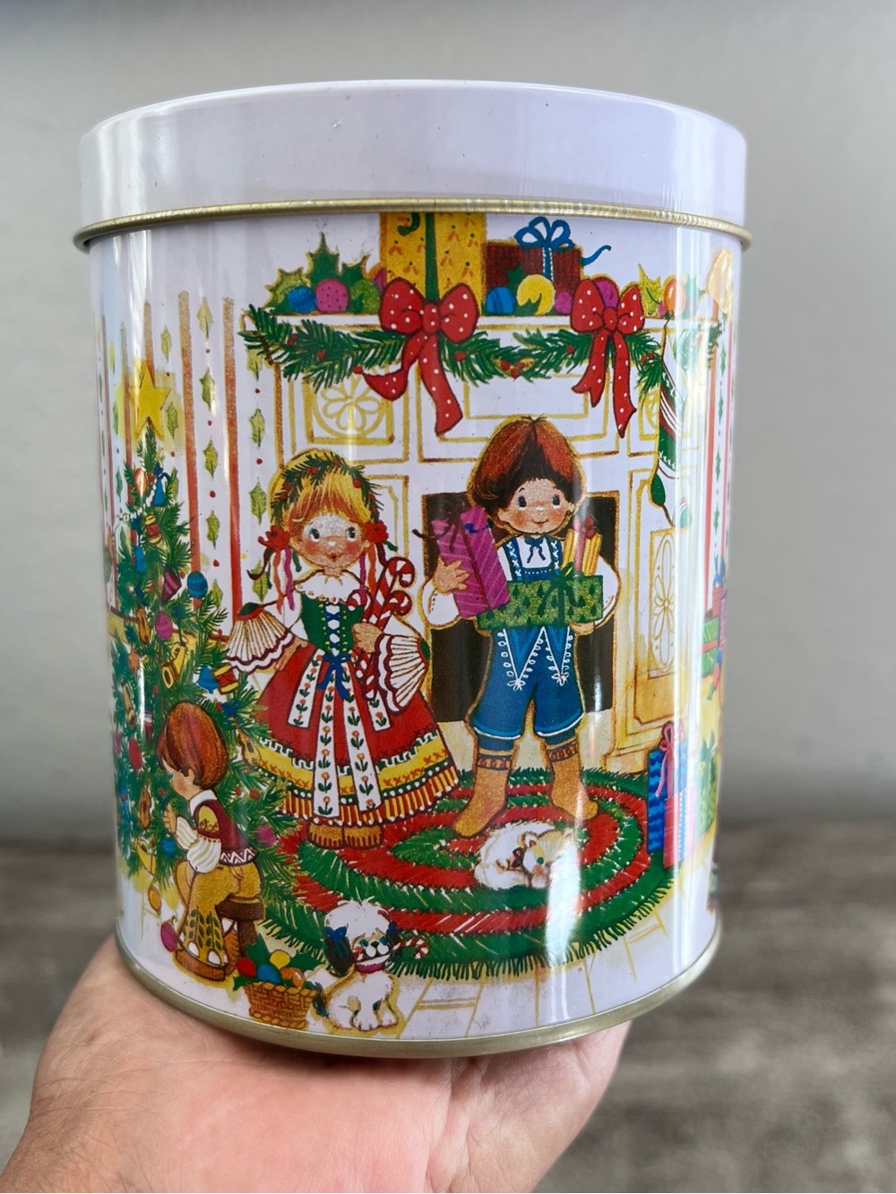 Vintage Christmas Revolving Music Box Tin - We Wish You A Merry Christmas